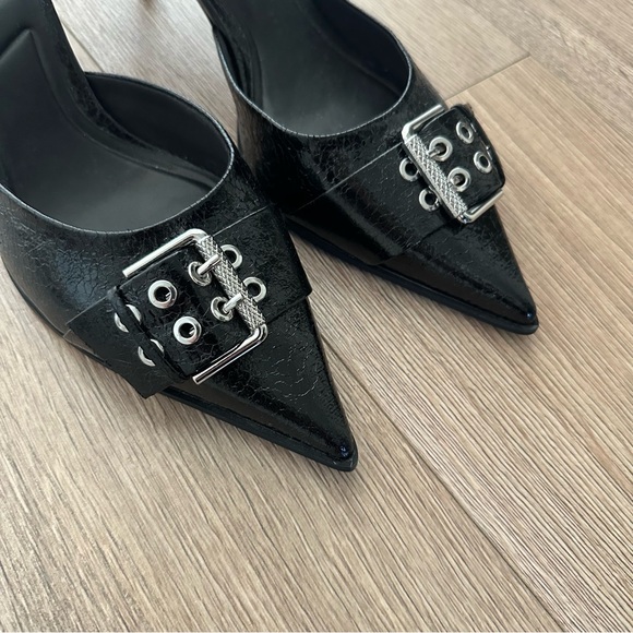 Zara Black Pointed Toe Buckle Heels - Picture 2 of 5